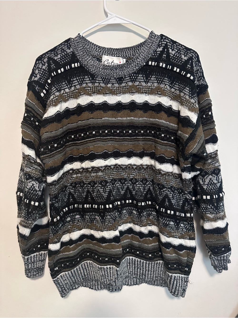 Olive/brown & Black Patterned Men's Sweater